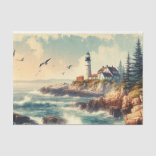 Vintage Lighthouse Waves Rocks  Tissue Paper