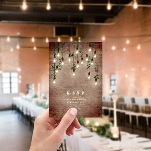Vintage Lights Industrial Brick Botanical Wedding  RSVP Card