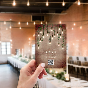 Vintage Lights Industrial Wedding QR RSVP Card