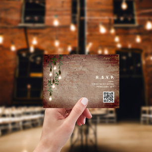 Vintage Lights Industrial Wedding QR RSVP Card