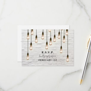 Vintage Lights White Brick Wedding RSVP Card