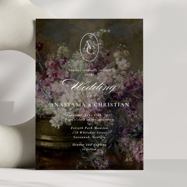 Vintage lilac floral fine art wedding invitation (Creator Uploaded)