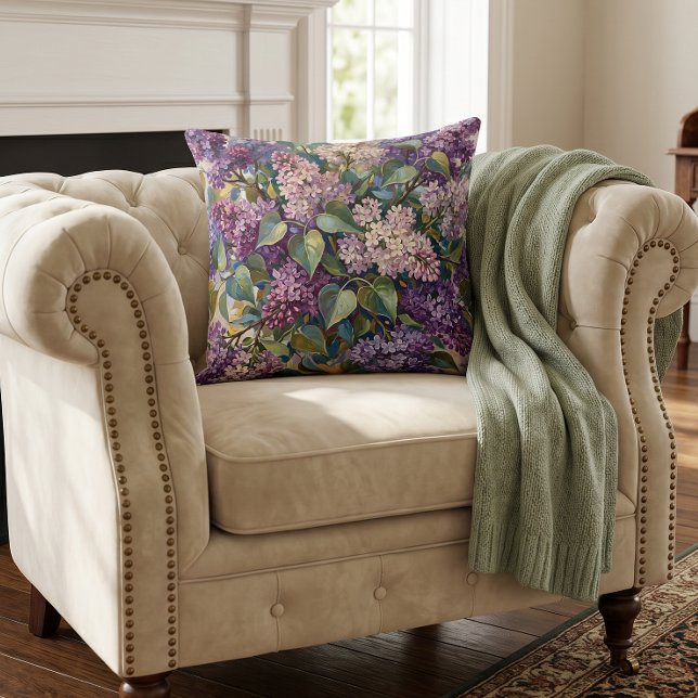 Vintage Lilac Flowers Throw Pillow (Creator Uploaded)
