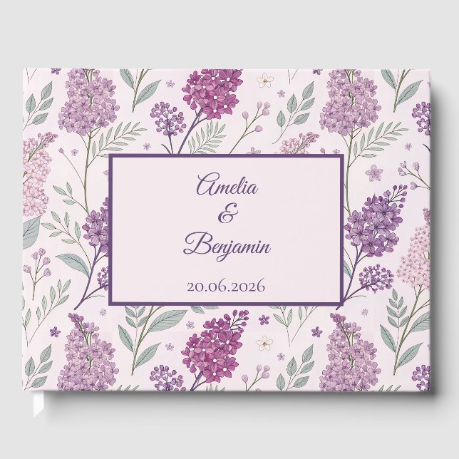 Vintage Lilac Garden Romance Wedding Guest Book (Front)