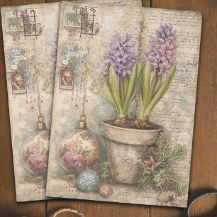 Vintage Lilac Hyacinth Floral Christmas Decoupage Tissue Paper