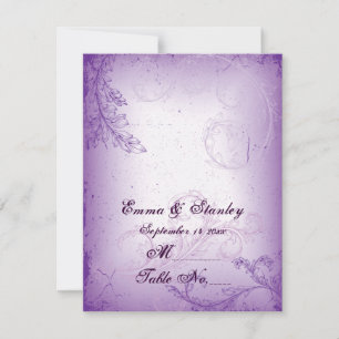 Vintage lilac purple scroll leaf table number card