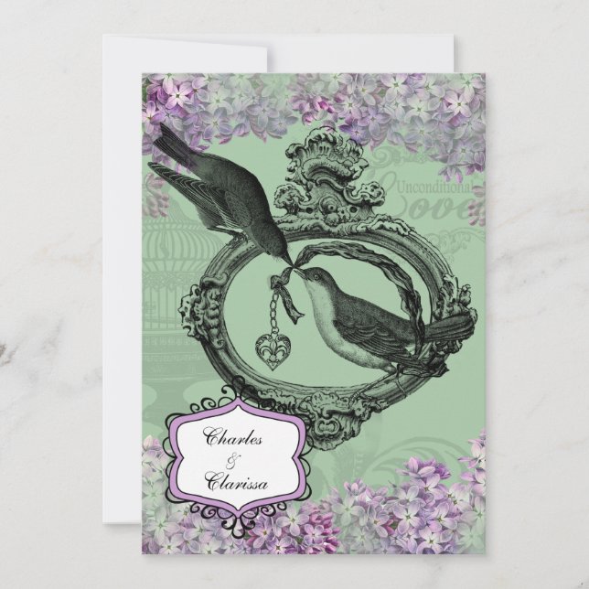 Vintage Lilacs Locket 5x7 Invitation (Front)