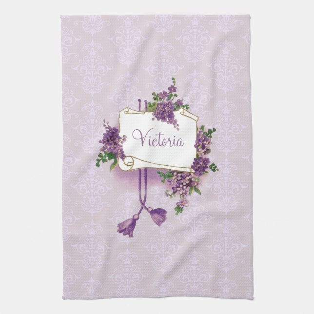 Vintage Lilacs Personalized Kitchen Towel (Vertical)