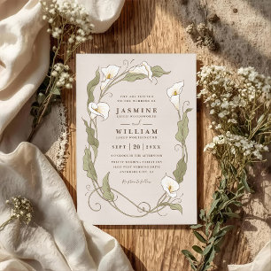 Vintage Lily Floral Modern Elegant QR Code Wedding Invitation