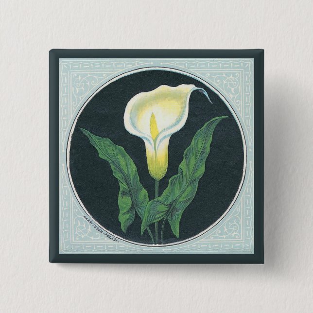Vintage Lily Flower 2 Inch Square Button (Front)