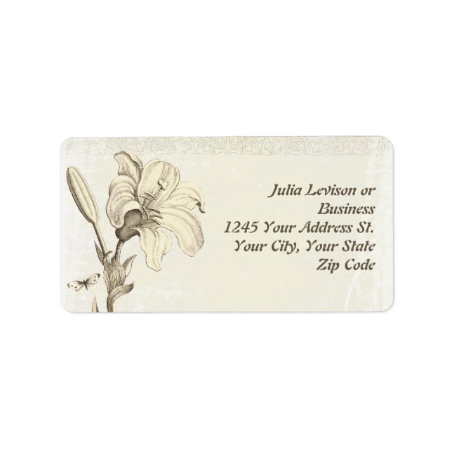 vintage lily flowers beautiful address label (Front)