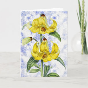 Vintage Lily Flowers on Pattern Art Note Card 2