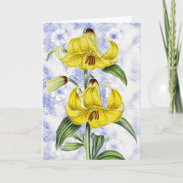 Vintage Lily Flowers on Pattern Easter Card (Front)