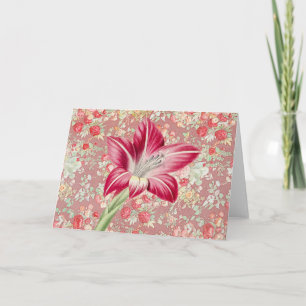 Vintage Lily on Pattern Art Note Card 1