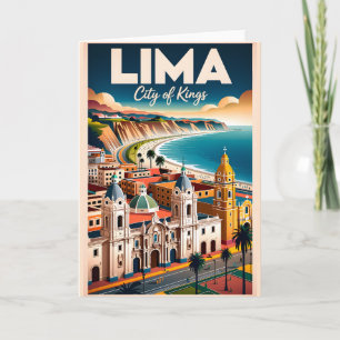 Vintage Lima Peru Cityscape Retro Travel Card