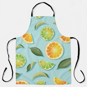 Vintage Lime Lemon Blue Pattern Apron