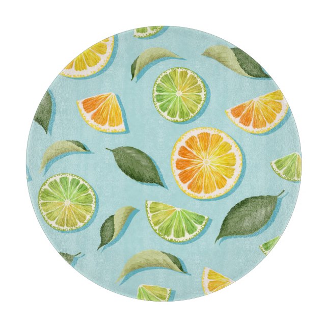 Vintage Lime Lemon Blue Pattern Cutting Board (Front)