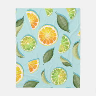 Vintage Lime Lemon Blue Pattern Fleece Blanket