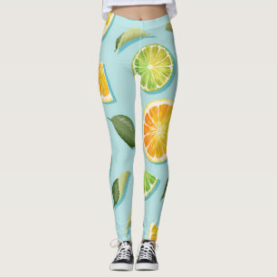 Vintage Lime Lemon Blue Pattern Leggings