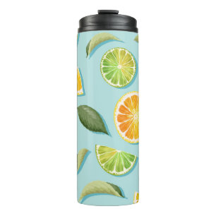 Vintage Lime Lemon Blue Pattern Thermal Tumbler