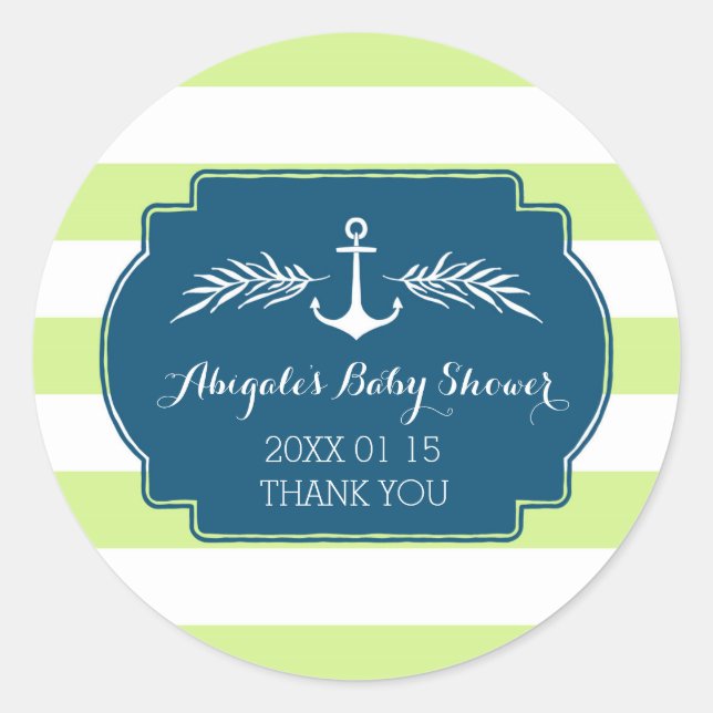 Vintage Lime Nautical Baby Shower Favour Sticker (Front)