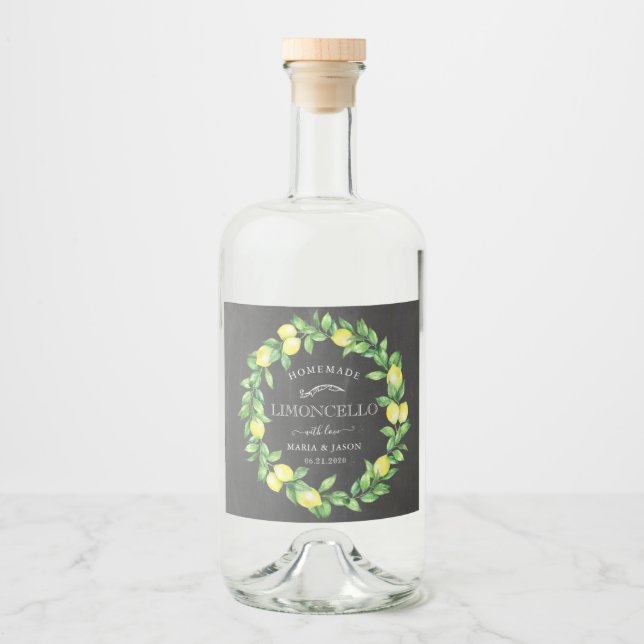 vintage limoncello lemon wreath liquor bottle label (Front)
