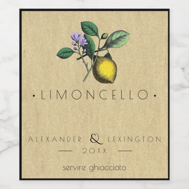 Vintage Limoncello Wedding Favour Bottle Label | (Single Label)
