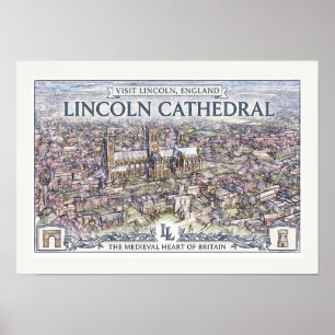 Vintage Lincoln Cathedral England Travel Poster