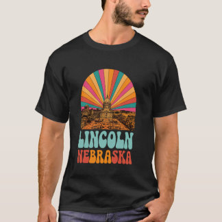 Vintage Lincoln Nebraska Sunset Skyline Cityscape T-Shirt