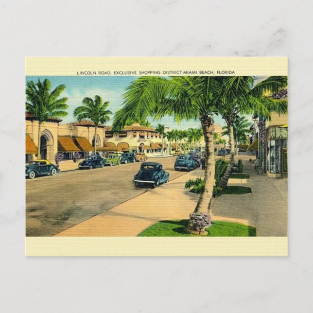 Vintage Lincoln Road Miami Beach Postcard (Front)