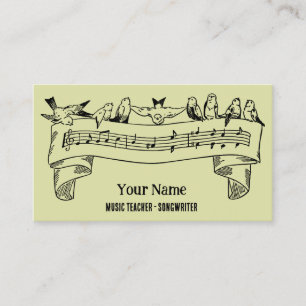 Vintage Line Art Birds Music Notes Customized Business Card