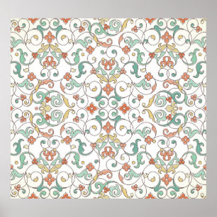 Vintage Line Art Eastern Ornament Poster