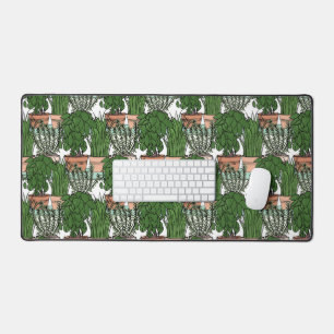 Vintage line art style plants pottery shelves desk mat