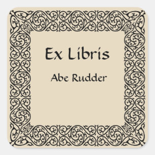 Vintage Line Art Swirls Bookplate Square Sticker