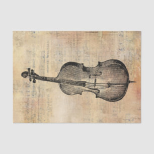 Vintage Line Drawing Of A Cello On Music Sheet