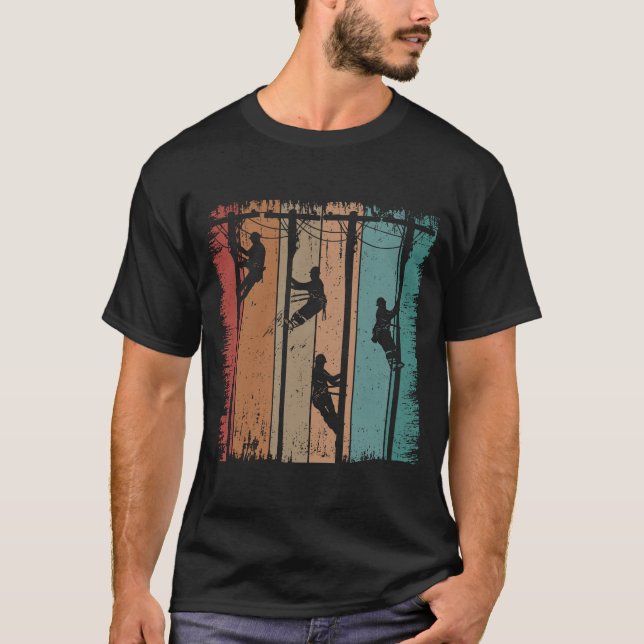 Vintage Lineman Father Electric Cable Lineman T-Shirt (Front)