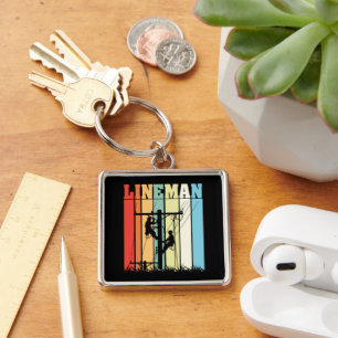 Vintage Lineman Retro Electrical Worker Gift Idea Keychain
