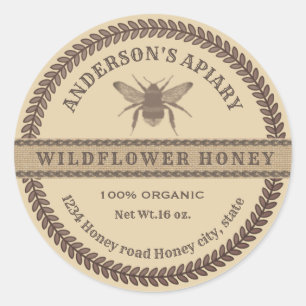 Vintage linen  bee apiary honey jar label