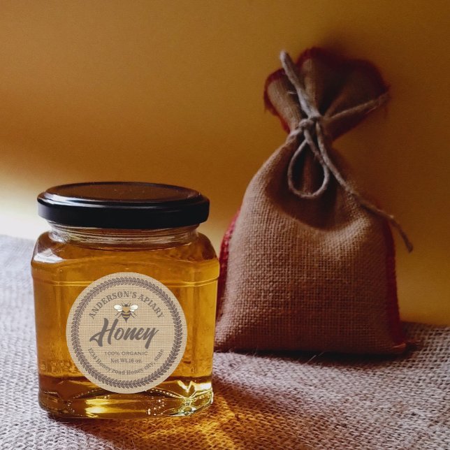 Vintage linen  bee apiary honey jar label (Creator Uploaded)
