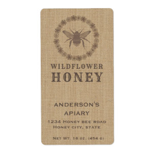 Vintage linen floral bee honey jar label