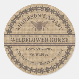 Vintage linen honeybee apiary honey jar label