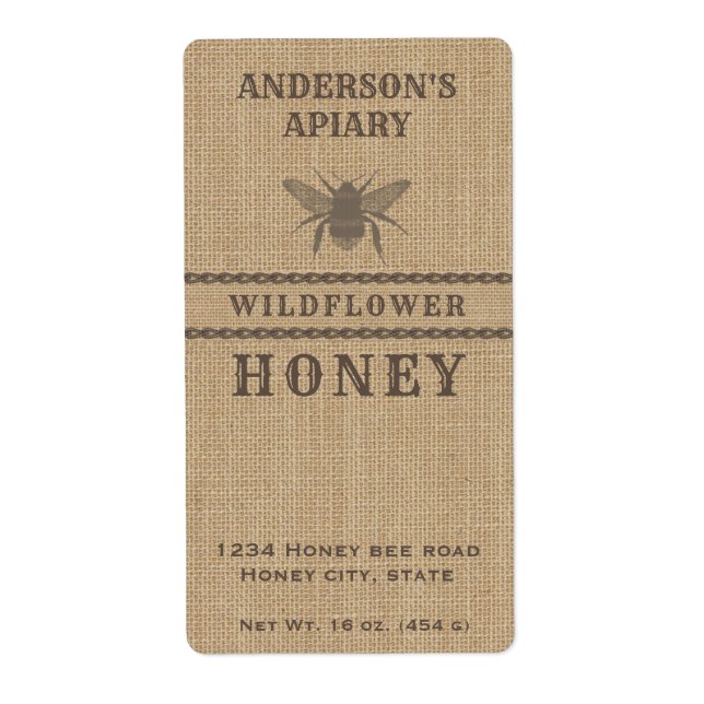 Vintage linen honeybee honey jar label (Front)