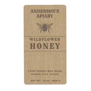 Vintage linen honeybee honey jar label
