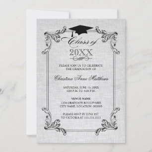 Vintage Linen Look and Ornament Graduation Invitation