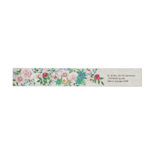 Vintage Linen Look Floral Wedding Wrap Around Label