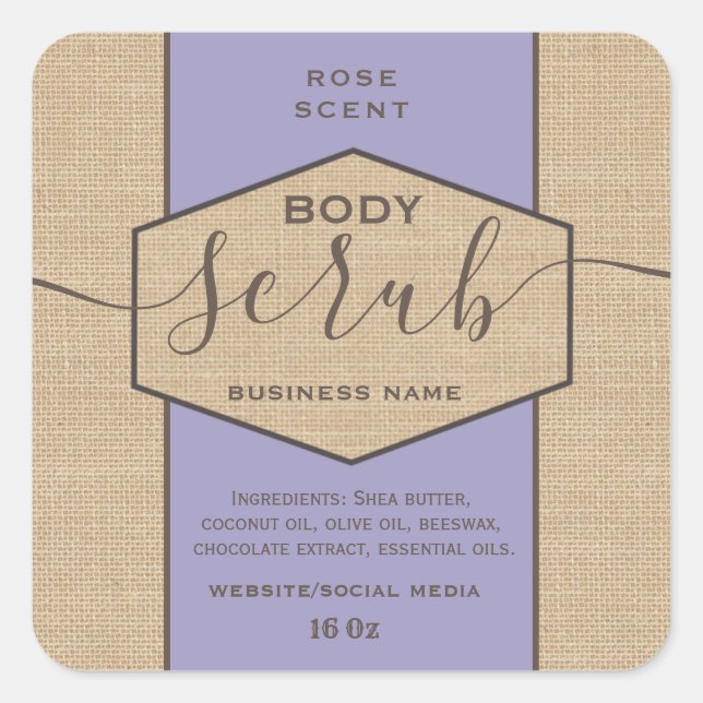 Vintage linen look  script body scrub label (Front)