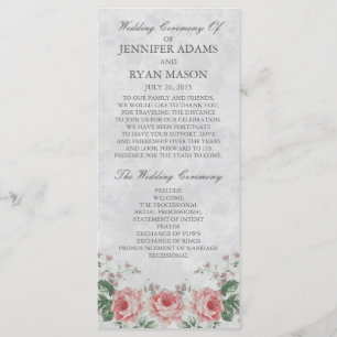 Vintage Linen Rose   Wedding Program