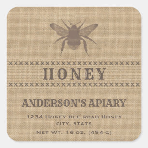 Vintage linen rustic bee honey jar label