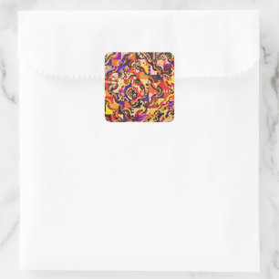 Vintage Lines Waves Abstract Art Painting Square Sticker