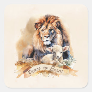 Vintage Lion and Lamb Christmas cards Square Sticker